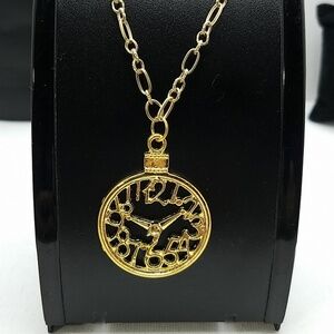 Gold Tone Clock Charm "28 Necklace Lightweight.